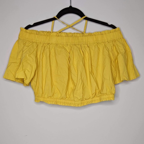 BP • Yellow Ruffle Off The Shoulder Crop Top Sz M - Picture 3 of 8